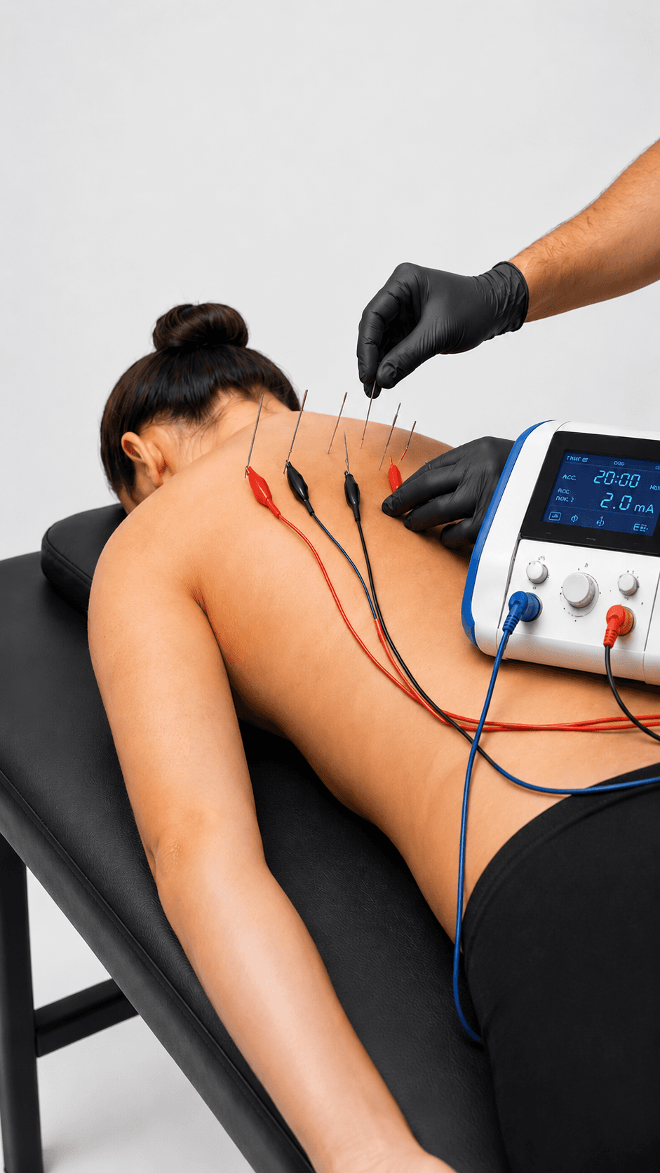 Electropunción con dispositivo de electroterapia conectado a agujas